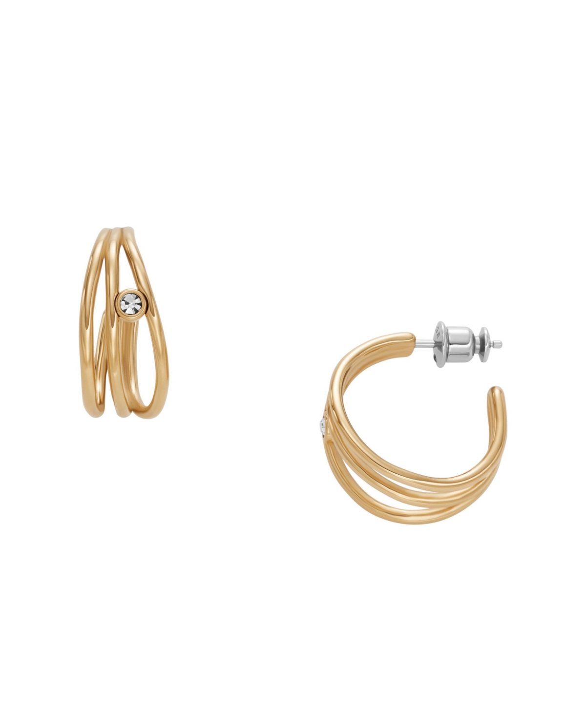 Women's Glitz Wave Gold-Tone Stainless Steel Hoop Earrings - Gold