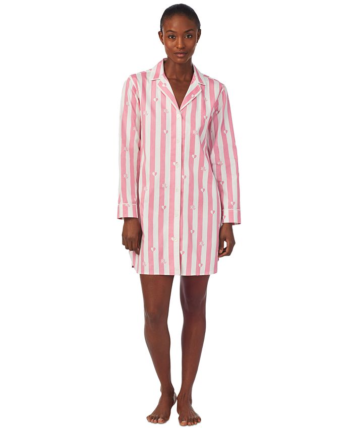 Lauren Ralph Lauren Women's Long-Sleeve Notched-Collar Sleepshirt - Macy's