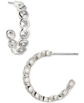 Eliot Danori - Silver-Tone Small Cubic Zirconia C-Hoop Earrings, 0.87"