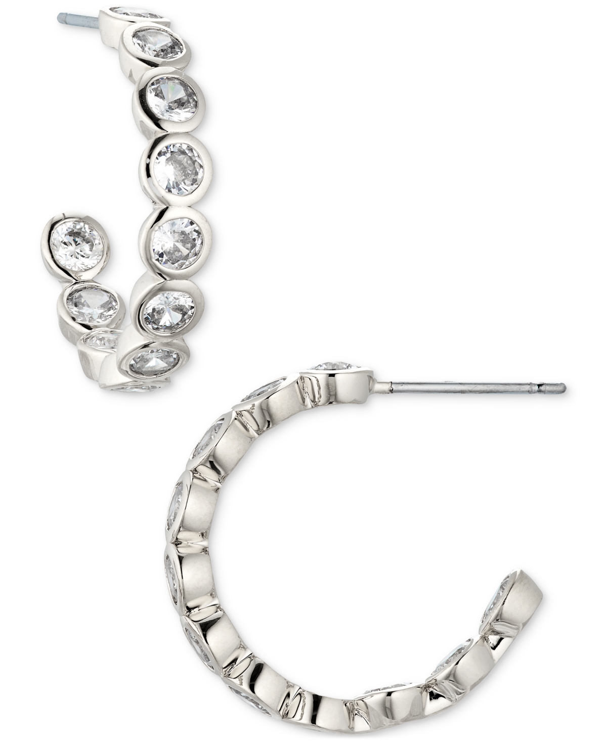 Eliot Danori Silver-tone Small Cubic Zirconia C-hoop Earrings, 0.87", Created For Macy's In White
