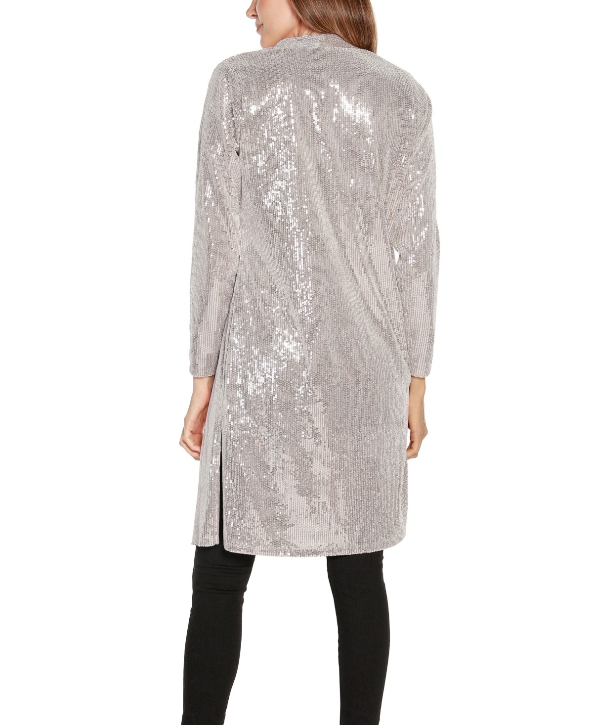Belldini Black Label Women's Stretch Velvet Sequin Knit Duster Top