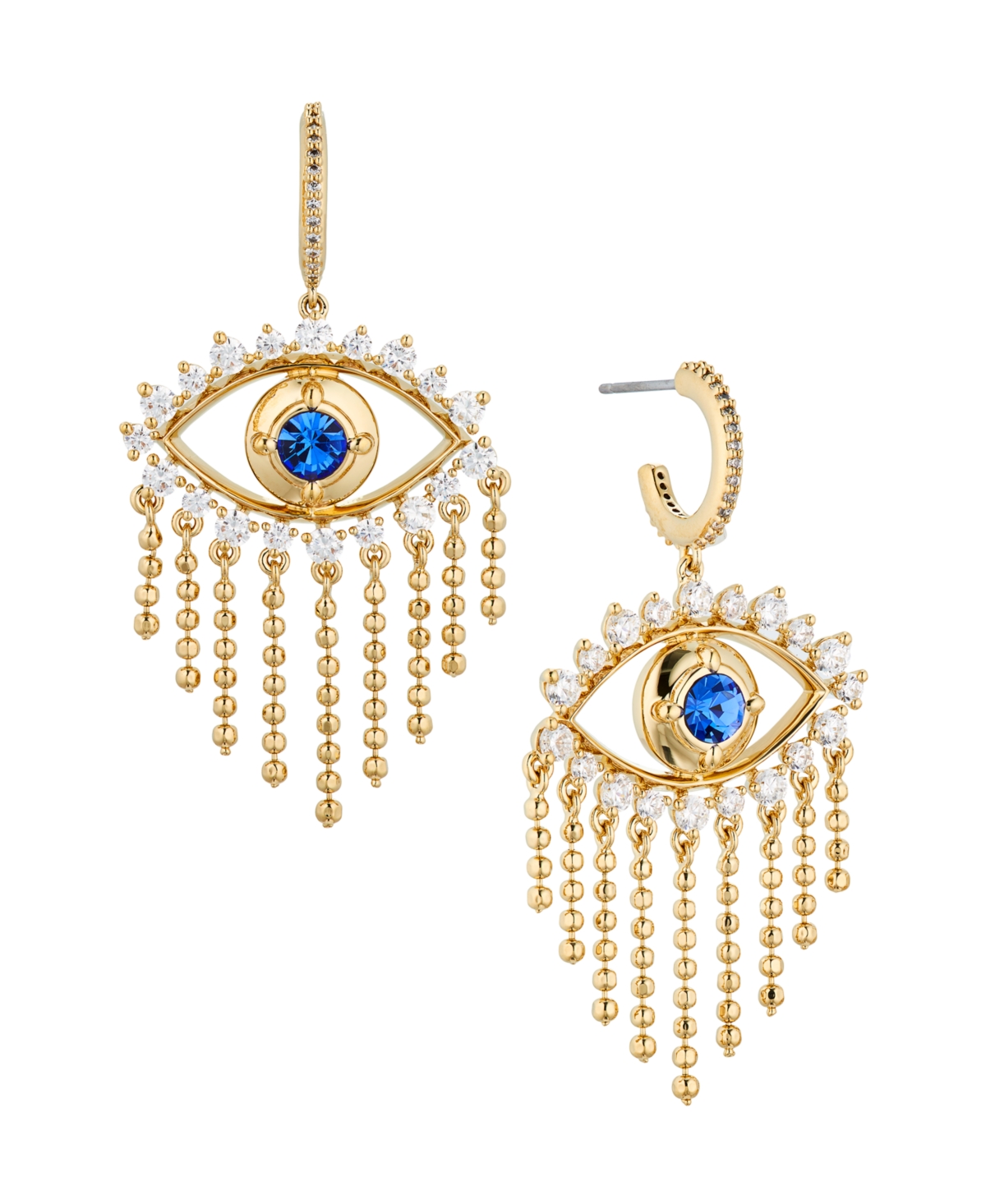Ava Nadri Cubic Zirconia Small C-hoop Evil Eye Fringe Earrings In Gold