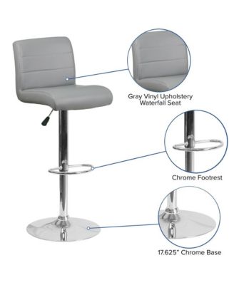 2 Pack Contemporary Vinyl Adjustable Height Barstool With Rolled Seat And Chrome Base