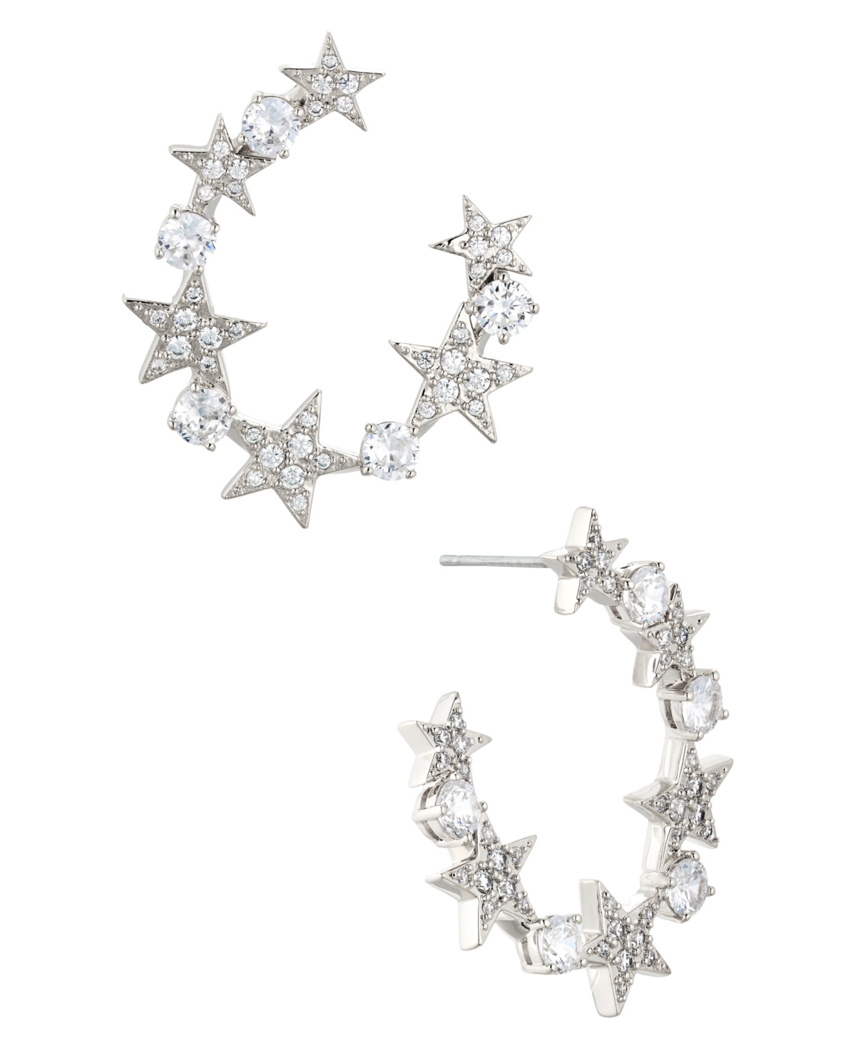 Ava Nadri Silver-tone Cubic Zirconia Star Front To Back Earrings