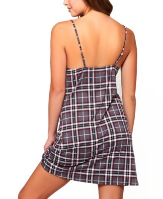 Women's Modal Plaid Trimmed in Elegant Lace 1 Pc Nightgown