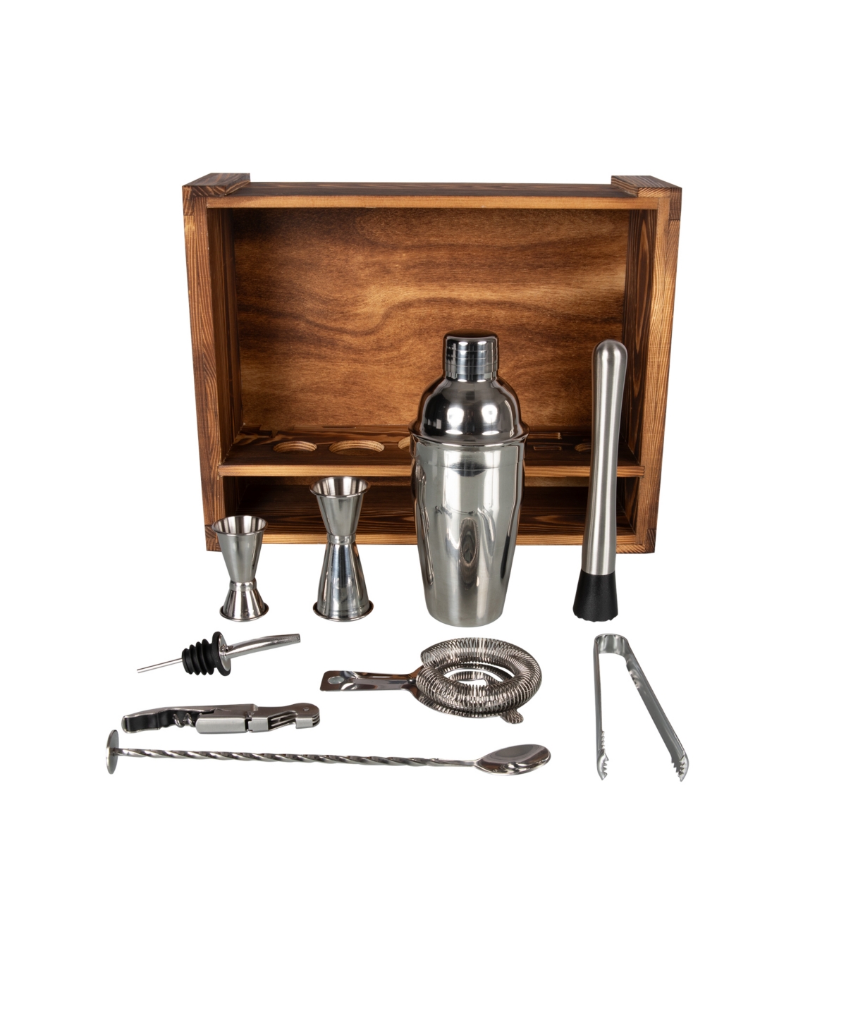 Legacy Fired Pine Wood Bar Tool 10 Piece Set In Pine Wood