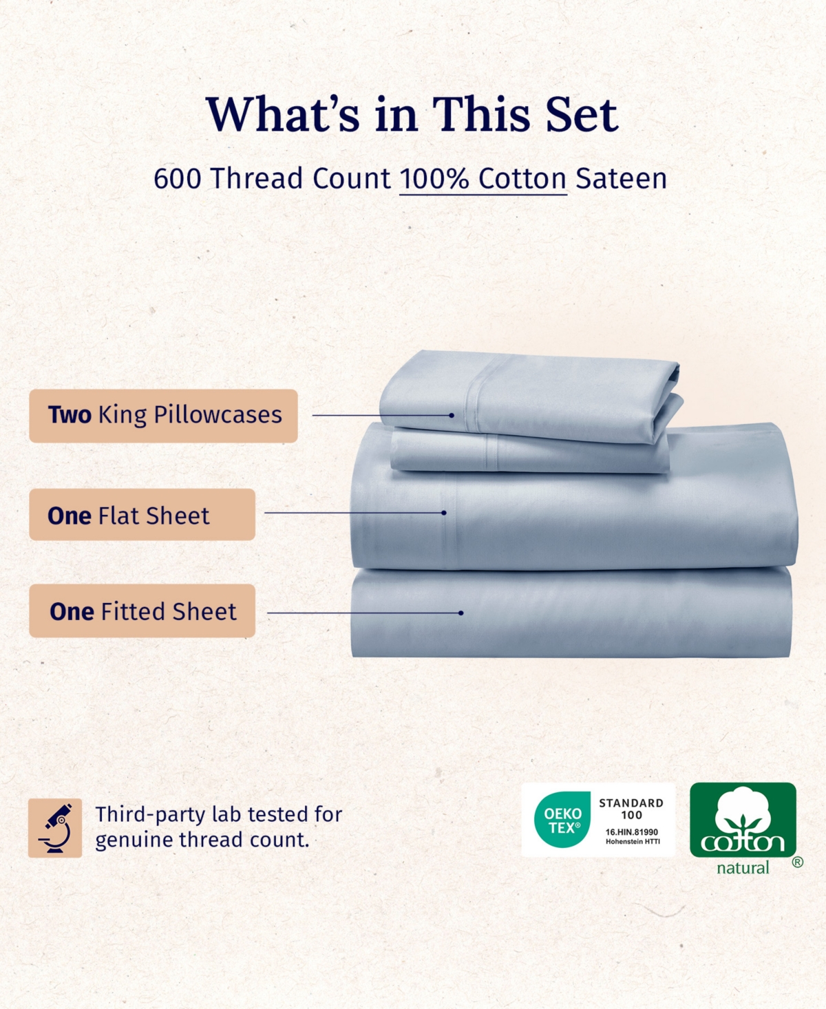 5-Star Luxury Sheet Set, 600 Thread Count Cotton Sateen, Soft & Crisp Bed Sheets