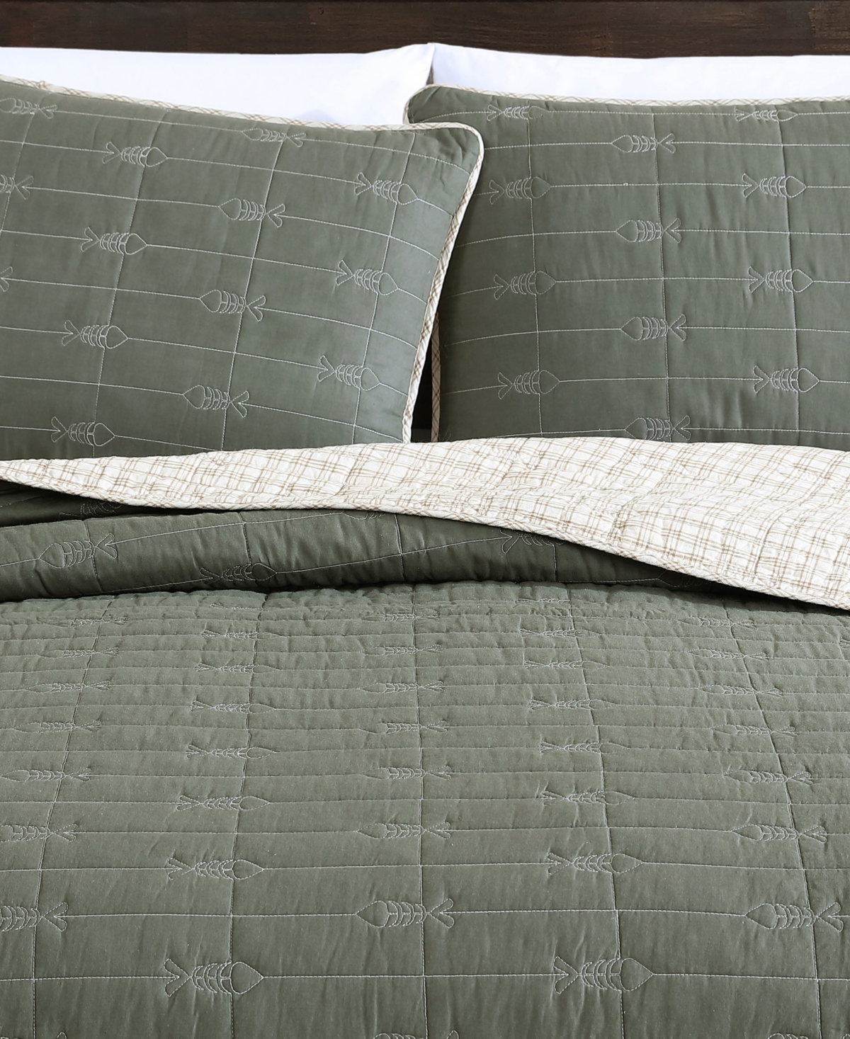 Eddie Bauer Troutdale Green Reversible 3-Piece Quilt Set