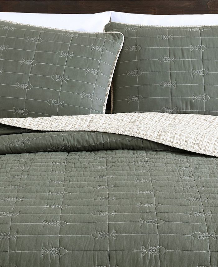 Eddie Bauer Troutdale Green Reversible 3Piece Full/Queen Quilt Set