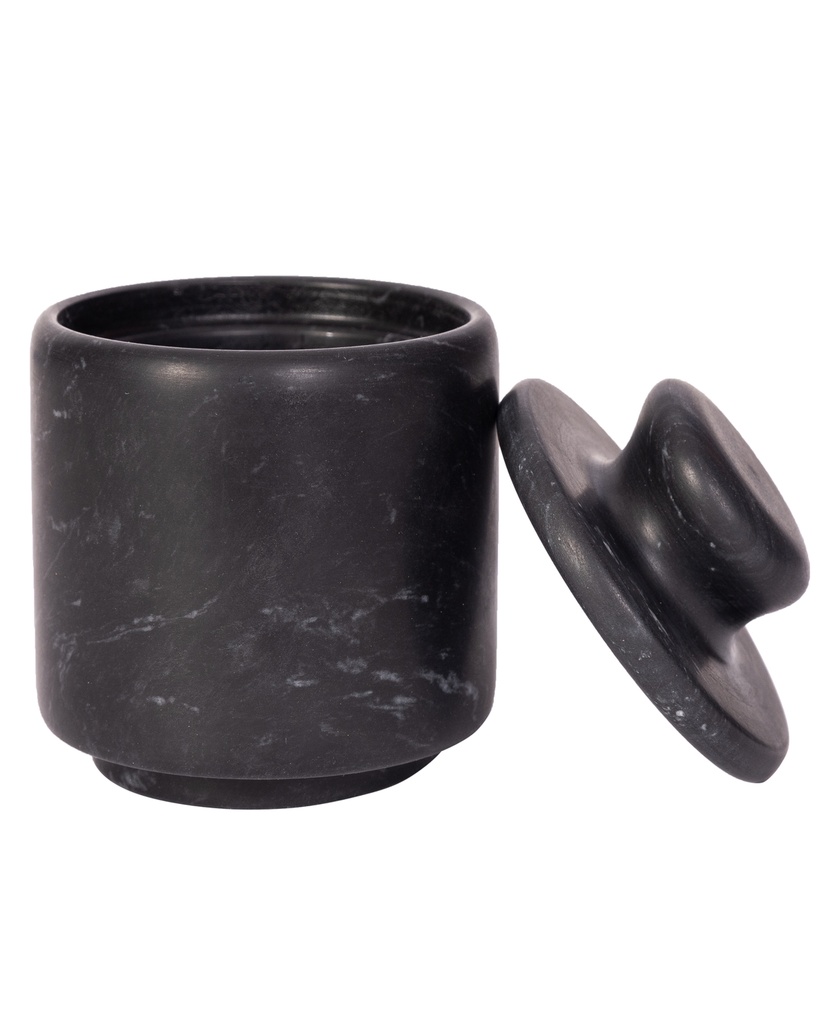 Artifacts Trading Company Marble Salt Cellar With Lid, 3" X 3.25" In Black Matte