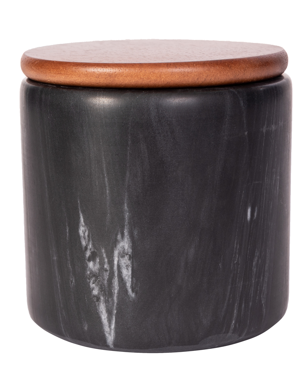 Artifacts Trading Company Marble Storage Canister With Sealed Wood Top, 5" X 4" In Black Matte
