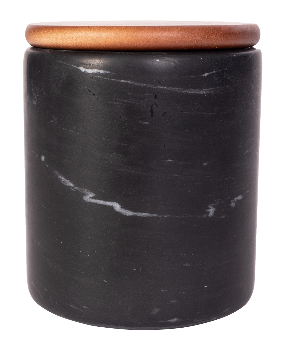 Artifacts Trading Company Marble Storage Canister With Sealed Wood Top, 5" X 5" In Black Matte