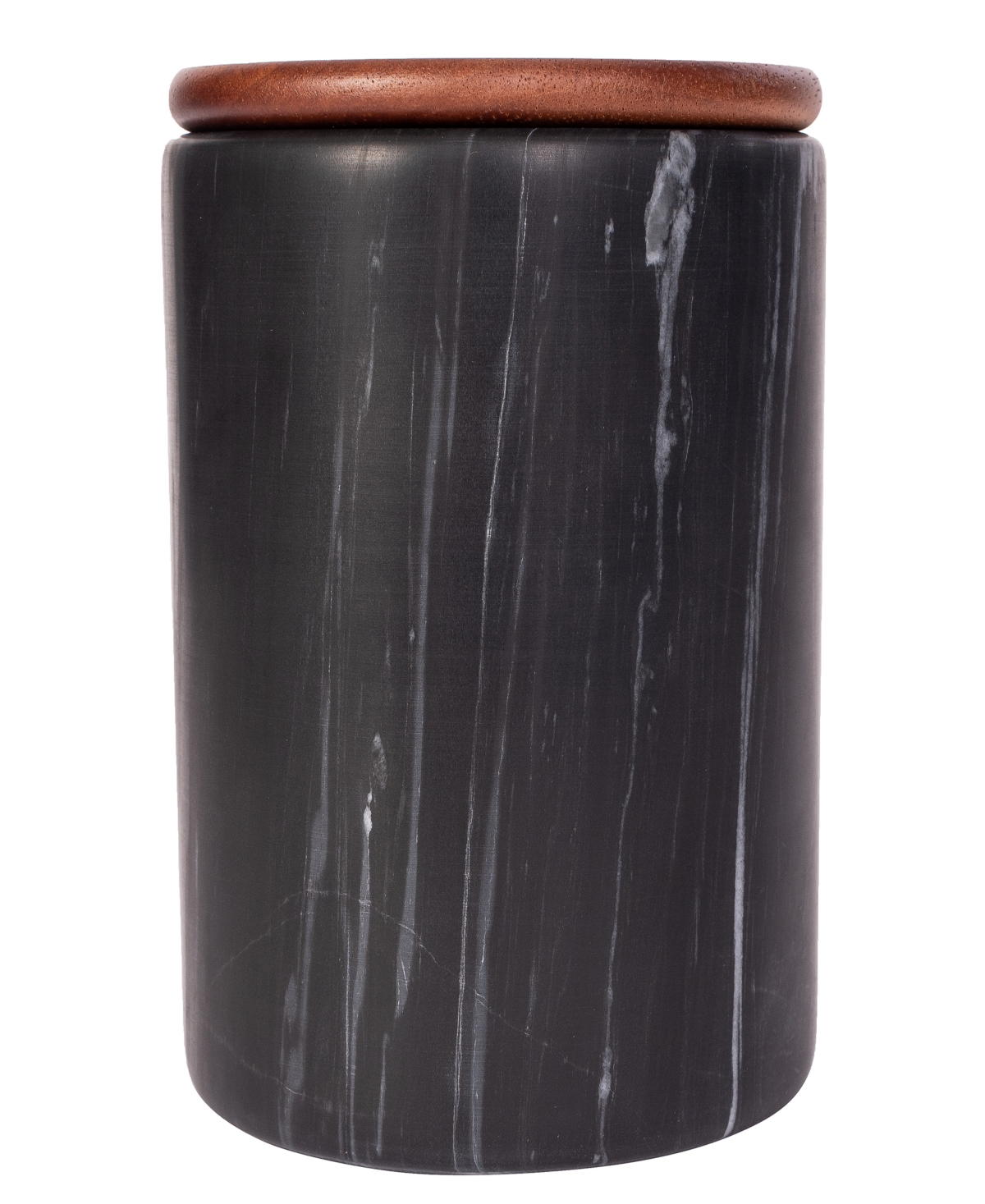 Artifacts Trading Company Marble Storage Canister With Sealed Wood Top, 5" X 6" In Black Matte