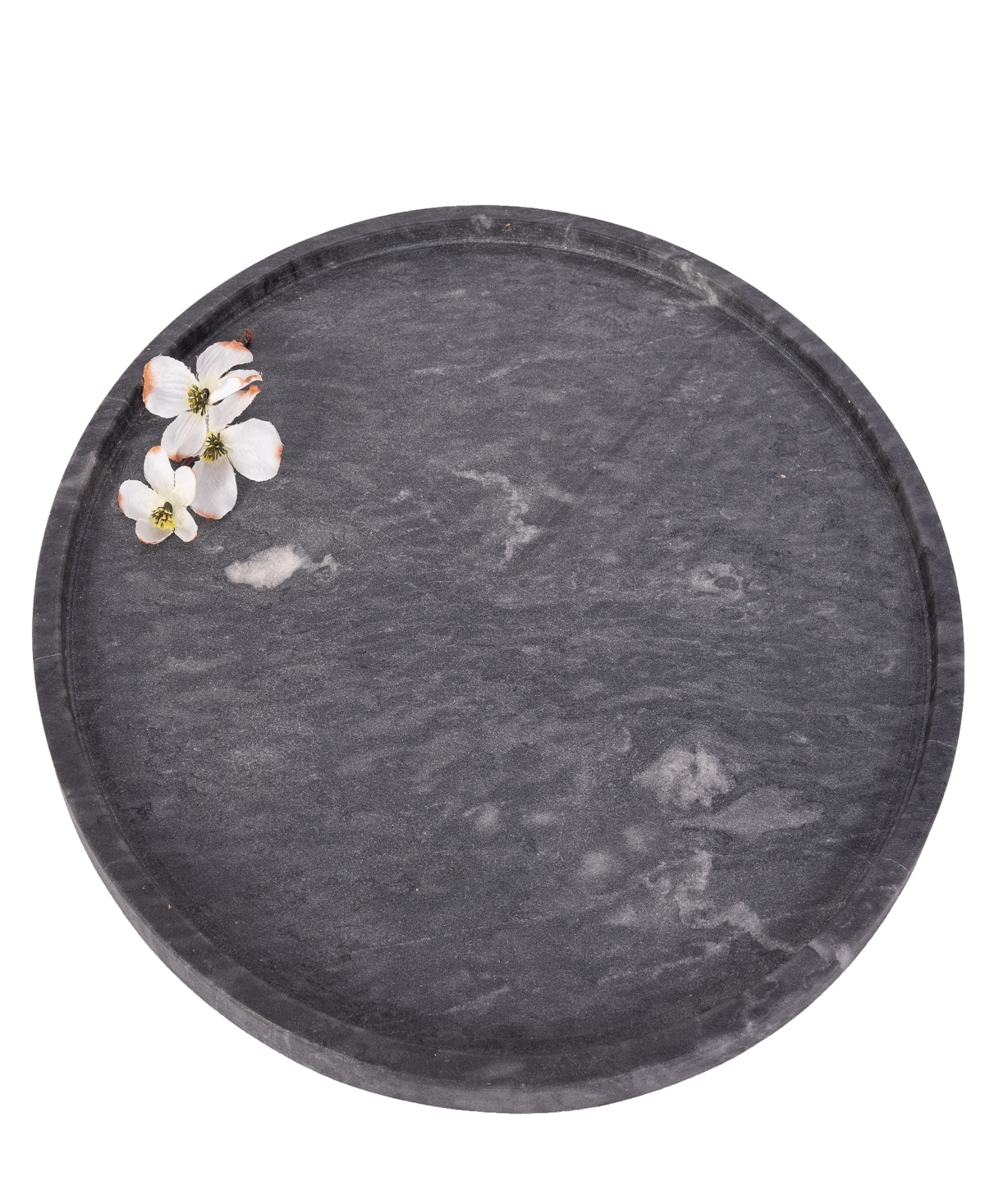 Artifacts Trading Company Marble Round Tray, 14" X 0.3" In Black Matte