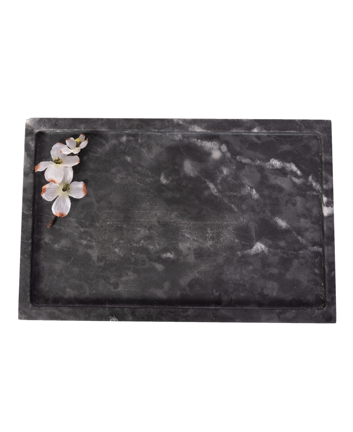 Artifacts Trading Company Marble Rectangular Tray, 15" X 8" X 0.3" In Black Matte
