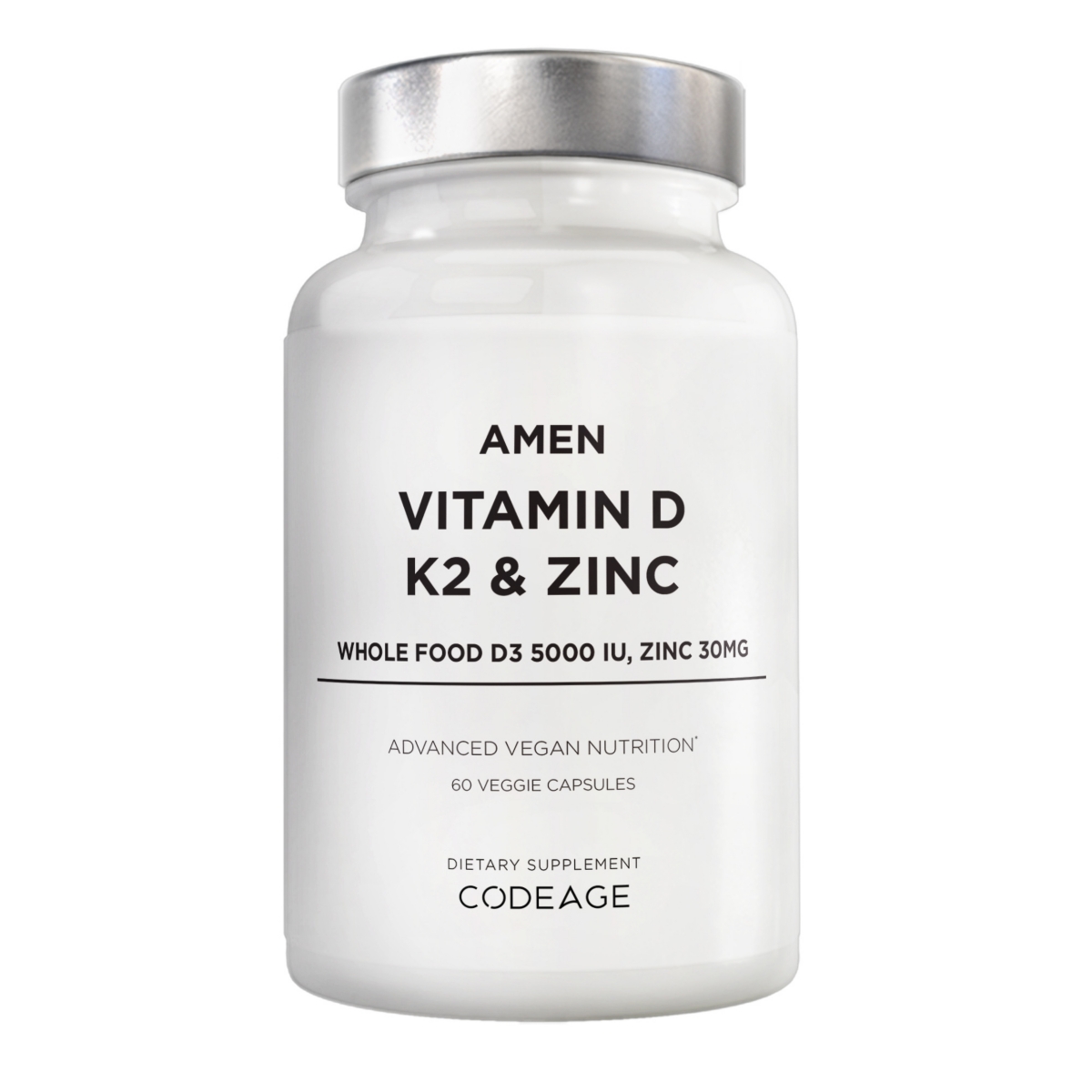 Vitamin D, K2 & Zinc, Cholecalciferol D3 5000 Iu, Organic Whole Food Blend, Non-gmo, 60 ct - White
