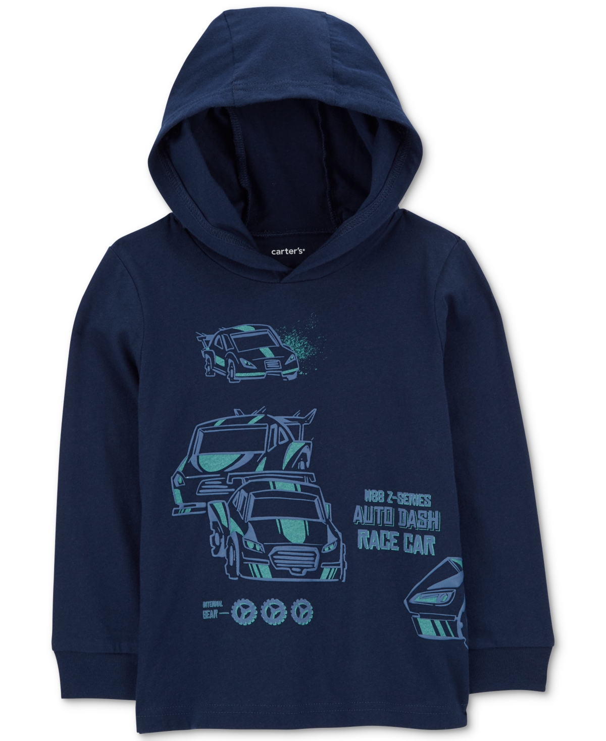 Carter's Babies' Toddler Boys Race Car Graphic Cotton Hooded T-shirt In Blue