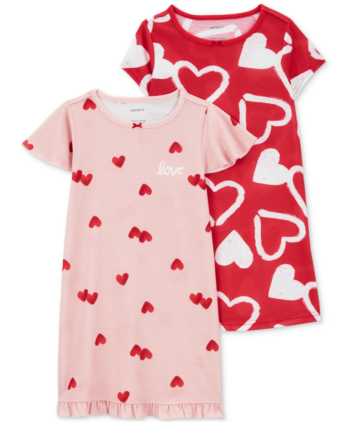 Carter's Babies' Toddler Heart-print Nightgowns, Pack Of 2 In Pink,red
