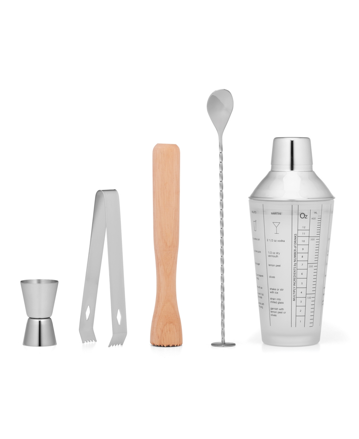 Shop Cambridge 5-piece Mixology Shaker Tool Set In Stainless Steel And Clear