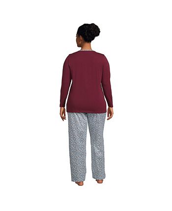 Lands' End Women's Plus Size Knit Pajama Set Long Sleeve T-shirt