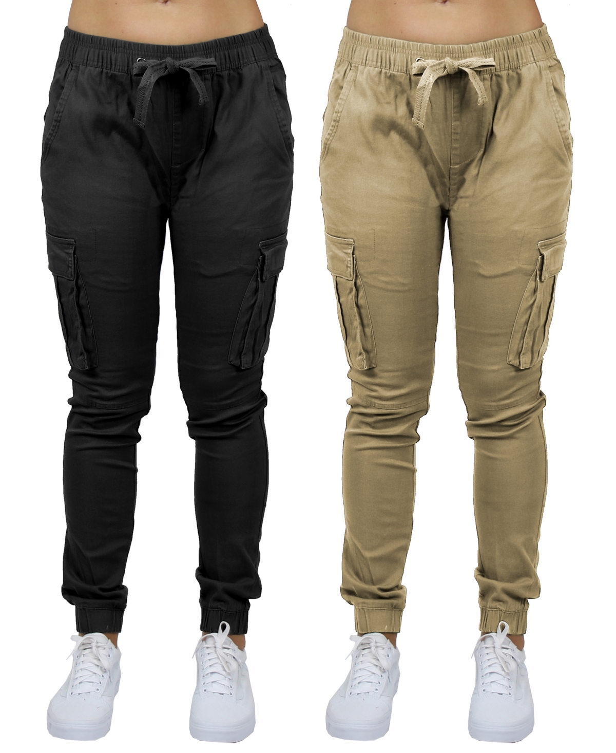 Women's Loose Fit Cotton Stretch Twill Cargo Joggers Set, 2 Pack - Navy, Woodland