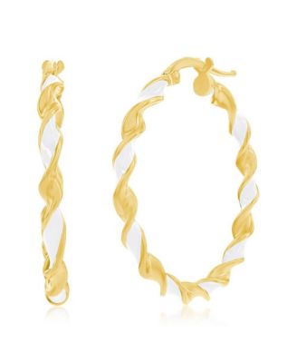 Gold Plated over sterling silver Enamel 30mm Twisted Hoop Earrings - White 121$