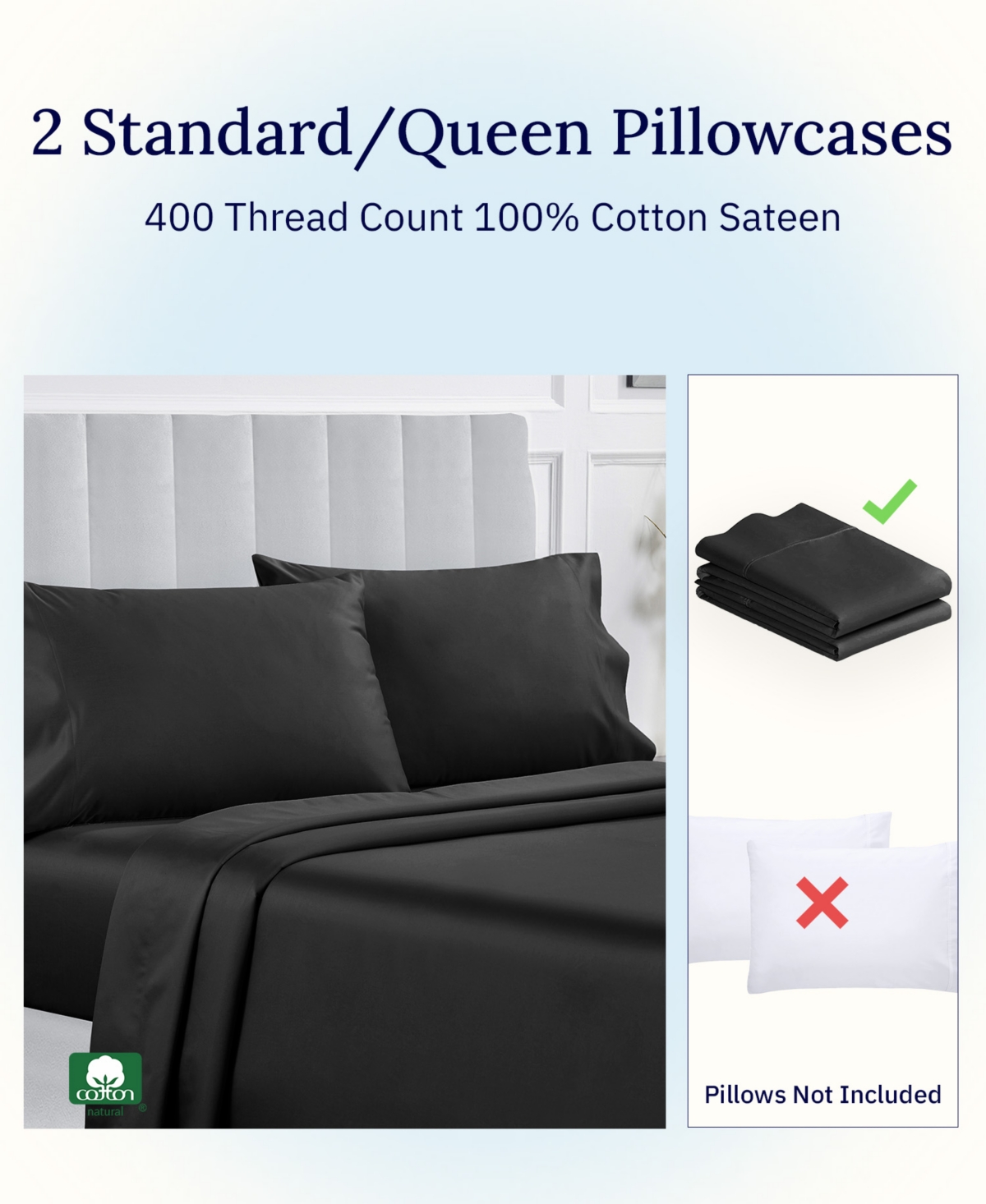 California Design Den Set - 400 Thread Count, 100% Cotton Sateen, Set of 2 Pillow Covers, Breathable, Cooling, Soft for Quality Sleep by