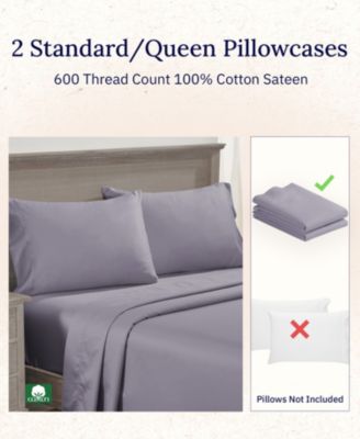 Crisp and Cool Standard/Queen Pillow Cases Set of 2 – Luxuriously Soft Hotel Quality 600 Thread Count, 100% Cotton Sateen,