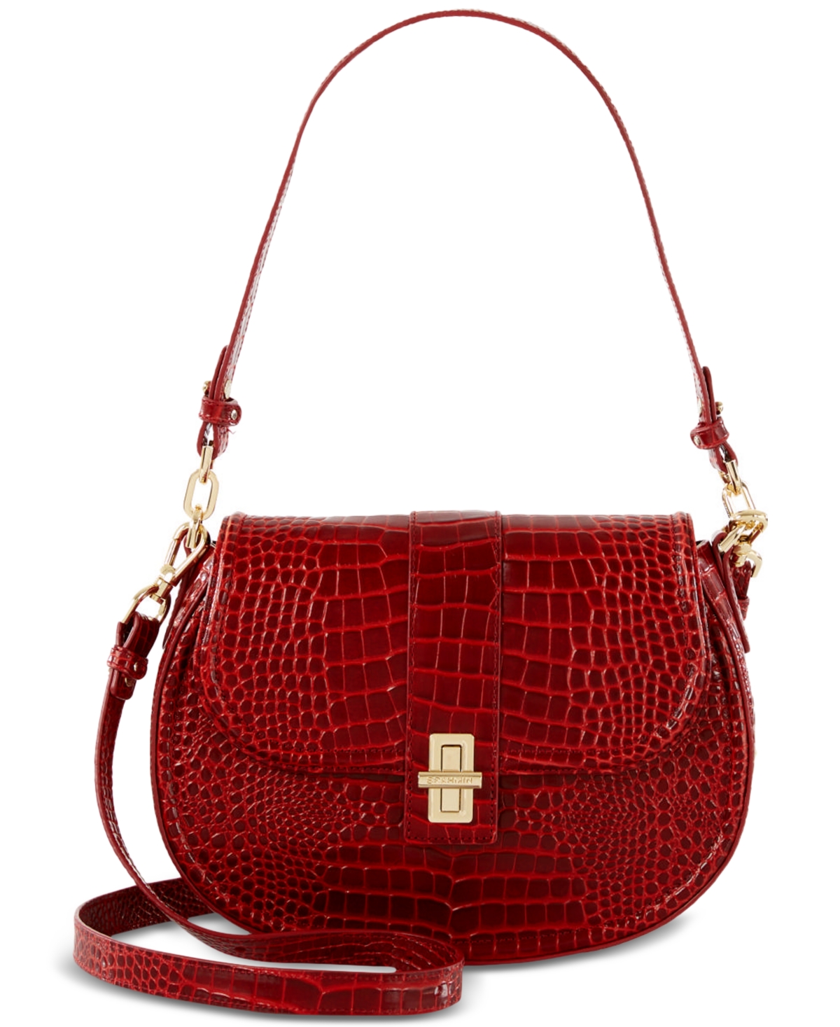Brahmin Cynthia Glissandro Small Embossed Leather Shoulder Bag In Red