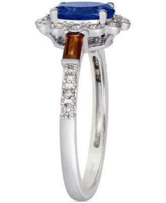 Blueberry Tanzanite (1 ct. t.w.), Chocolate Quartz (1/5 ct. t.w.) & Nude Diamond (1/4 ct. t.w.) Halo Ring in 14k White Gold