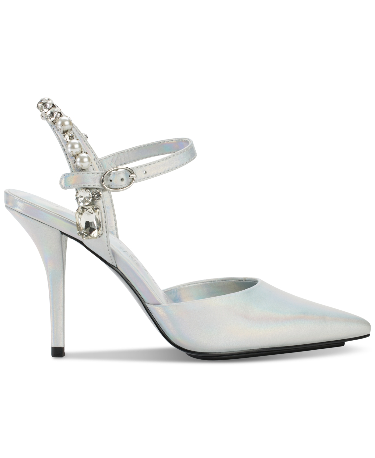 Shop Karl Lagerfeld Shelli Embellished Ankle-strap Pointed-toe Pumps In Iridescent
