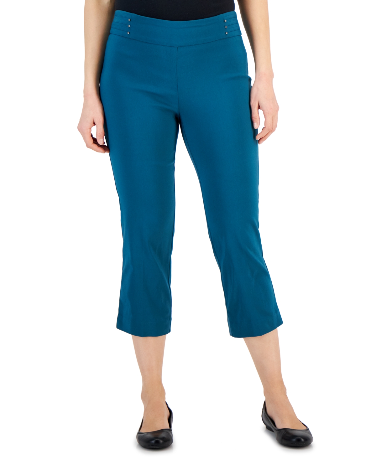 Jm Collection Women's Pull On Slim-fit Cropped Pants, Created For Macy's In Teal Evergreen
