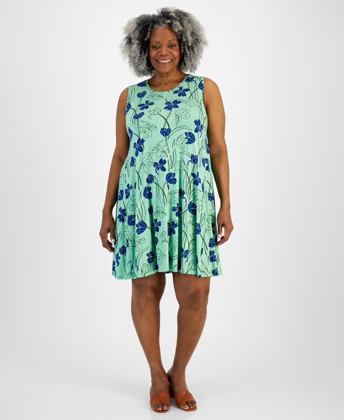 Style & Co Plus Size Printed Flip-flop Dress, Created For Macy's In Tulip Green