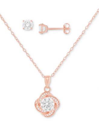 2-Pc. Set Cubic Zirconia Swirl Pendant Necklace & Solitaire Stud Earrings in 18k Gold-Plated Sterling Silver, Created for Macy's