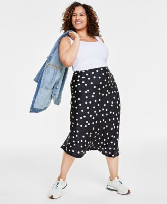 On 34th - Trendy Plus Size Polka Dot Midi Slip Skirt