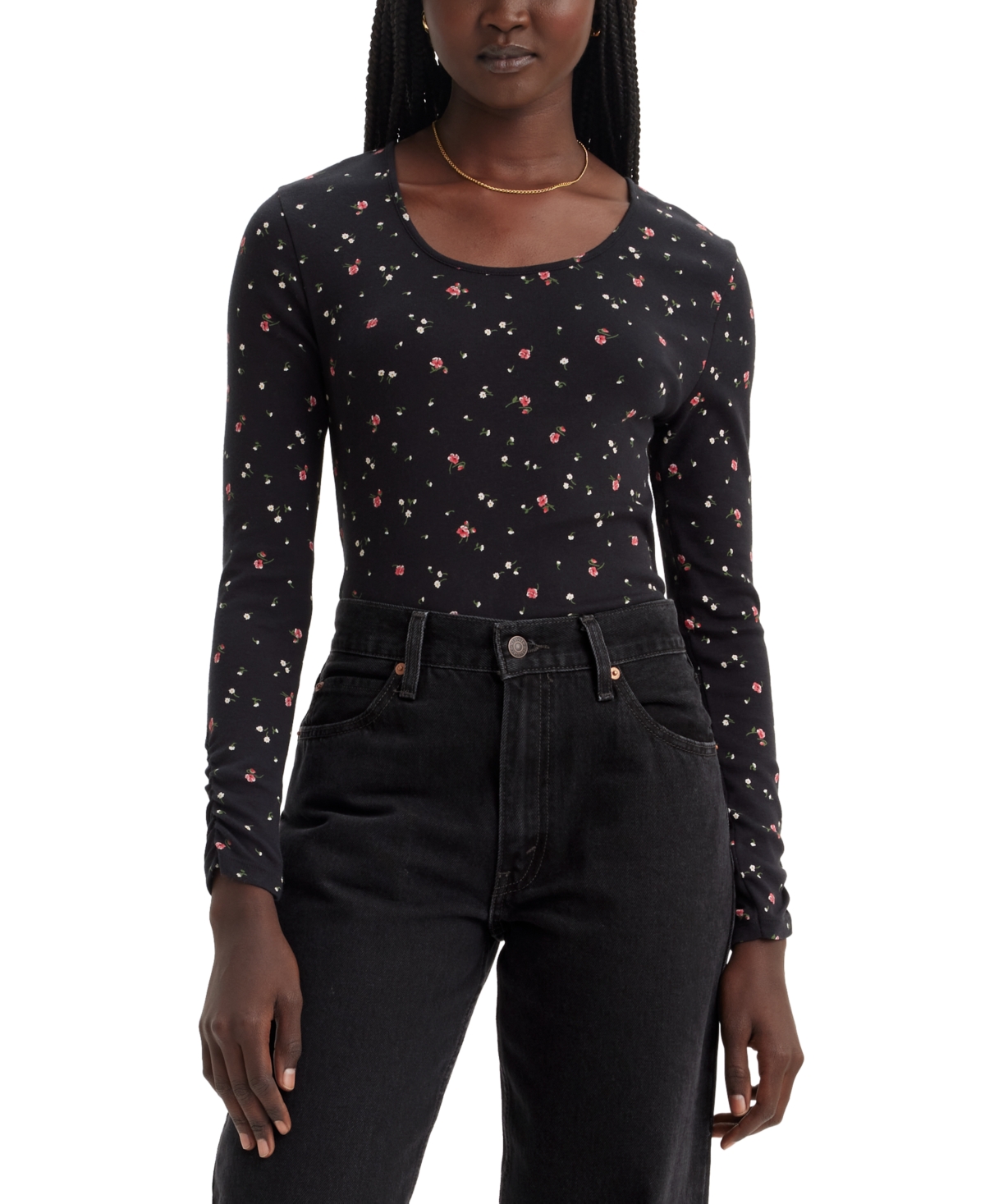 Levi's Women's Infinity Cotton Long-sleeve Ballet Top In Kitty Floral Caviar