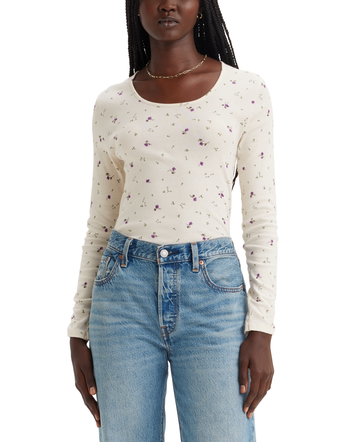 Levi's Women's Infinity Cotton Long-sleeve Ballet Top In Kitty Floral Sunny Cream