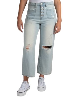 Indigo Rein - Juniors' Button-Fly Wide Leg Jeans