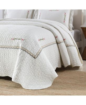 3-Piece 100% White Cotton Oversized Bedspread Quilt Set Sakura - King