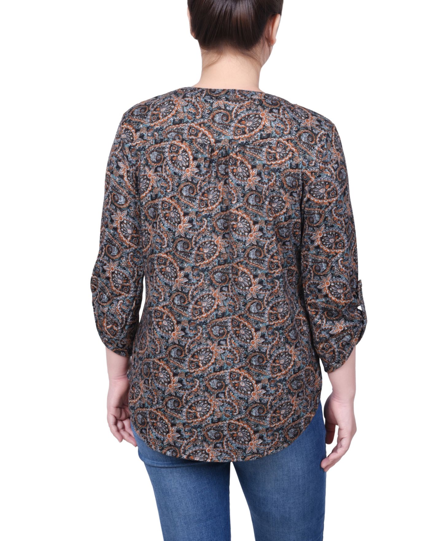 Женский топ NY Collection Petite Size 3/4 Roll Sleeve, цвет: Чёрный коричневый — фото 2