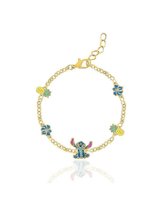 Disney Womens Stitch Bracelet with Station Pendants 6.5 + 1 - Gold Plated  Stitch Jewelry Officially Licensed