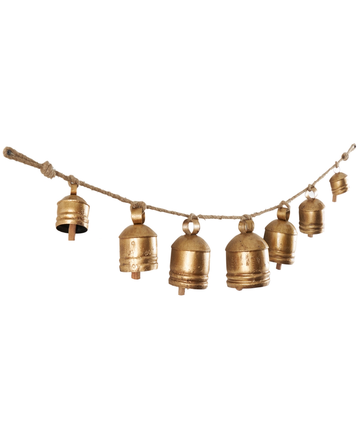 Rosemary Lane Metal Tibetan Inspired String Hanging Decorative Cow Bell With Jute Hanging Rope, 53" X 5" X 7" In Gold
