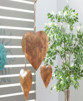 Metal Heart Decorative Bells with Hanging Rope Set of 3, 20", 17", 12"