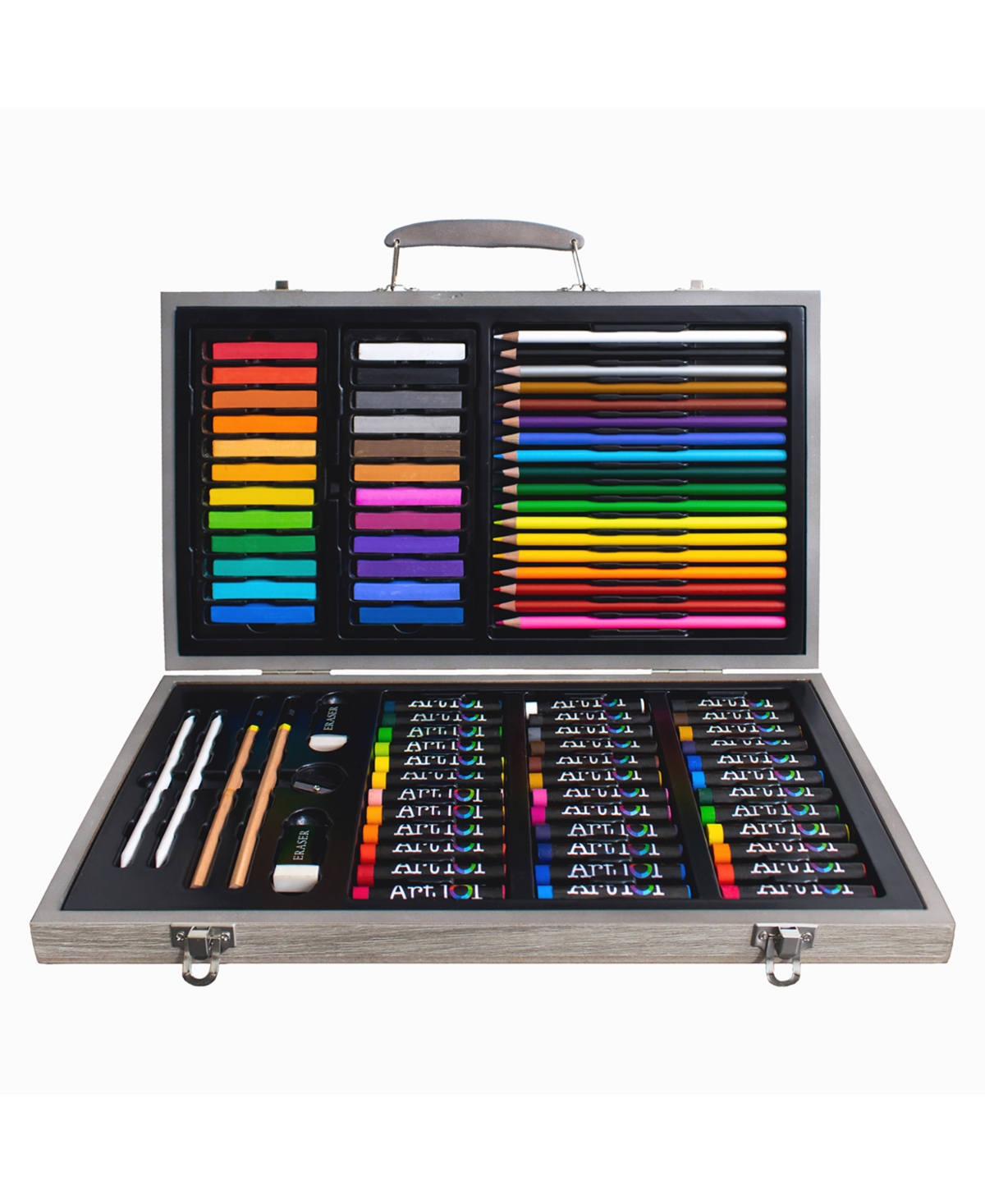 Art 101 Drawing, Sketching Doodle Wood Art Set, 111 Pieces In Gray