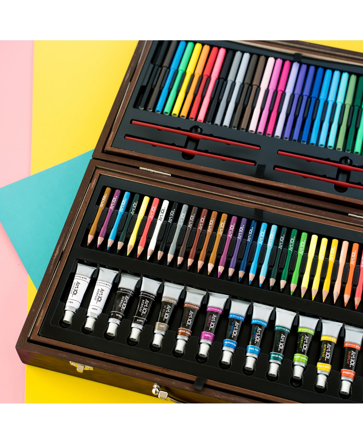 Art 101 Deluxe Artist Wood Set, 215 Pieces In Brown
