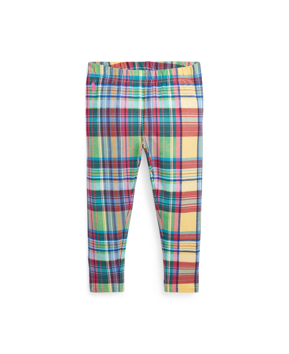Polo Ralph Lauren Kids' Toddler And Little Girls Madras-print Stretch Jersey Legging Pants In Sunshine Madras With Bright Pink