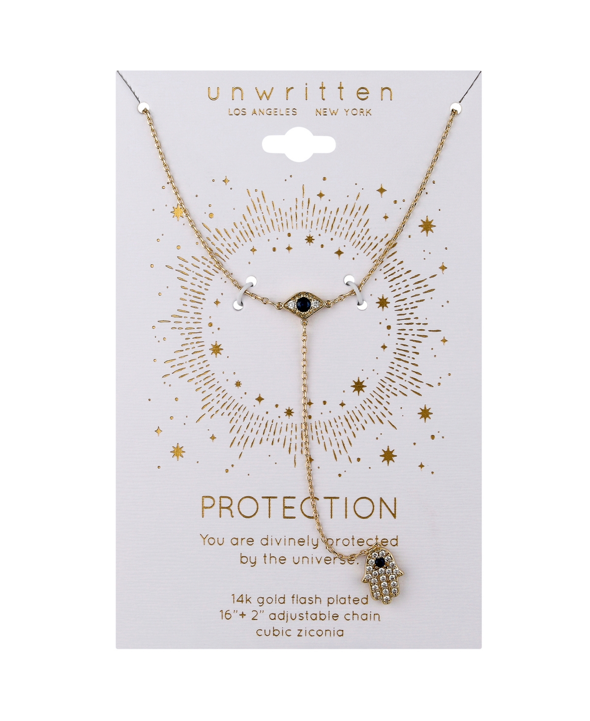 Shop Unwritten Blue Cubic Zirconia Evil Eye And Hamsa Y-necklace In Gold