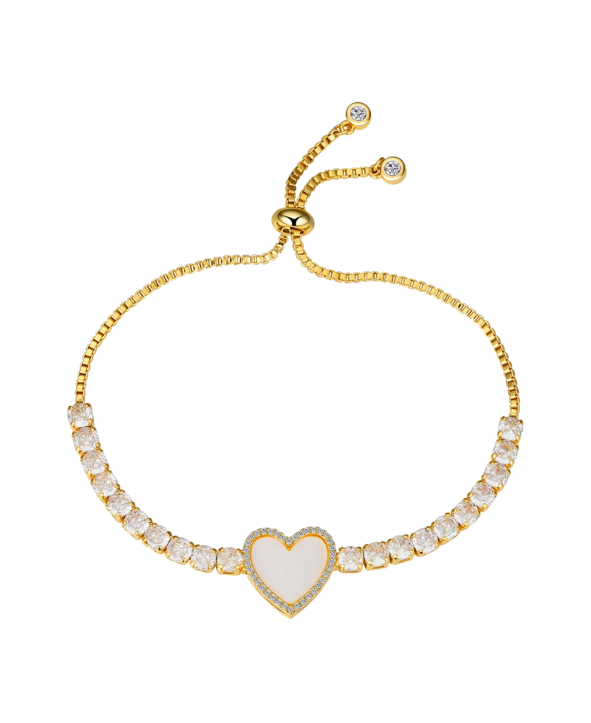 Unwritten 14k Gold Flash-plated Cubic Zirconia Heart Bolo Bracelet