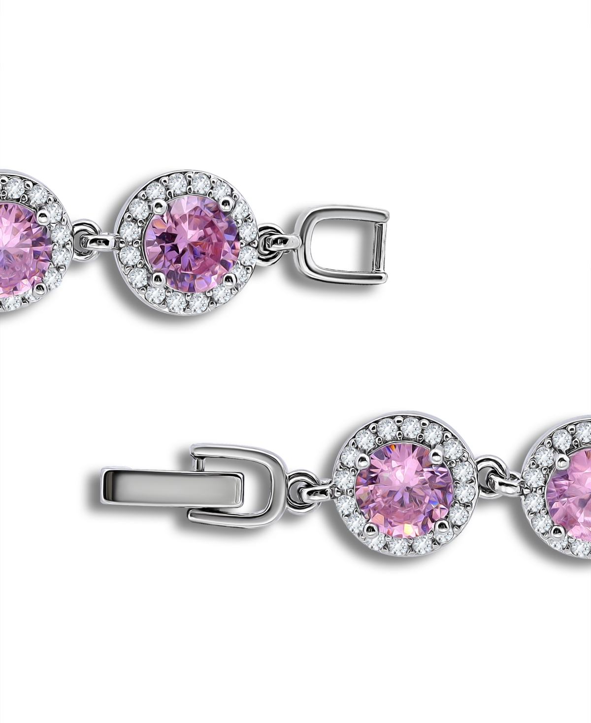 Macy's Pink Cubic Zirconia Round Halo Link Bracelet In Pink