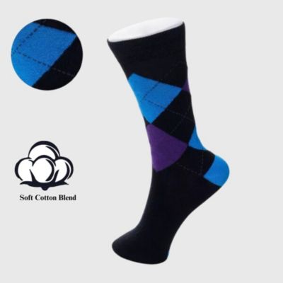 Men's Dress Socks 6 Pair Crew Sock Cotton Dress Socks for Men Solid Ribbed Argyle Pattern Multicolor Fun Designs